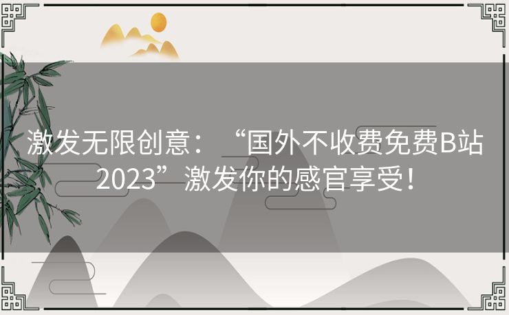 激发无限创意：“国外不收费免费B站2023”激发你的感官享受！