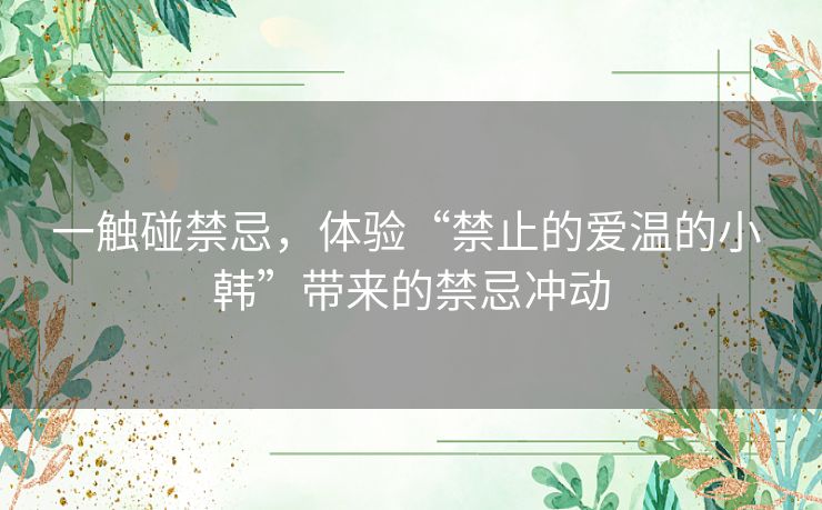 一触碰禁忌，体验“禁止的爱温的小 韩”带来的禁忌冲动