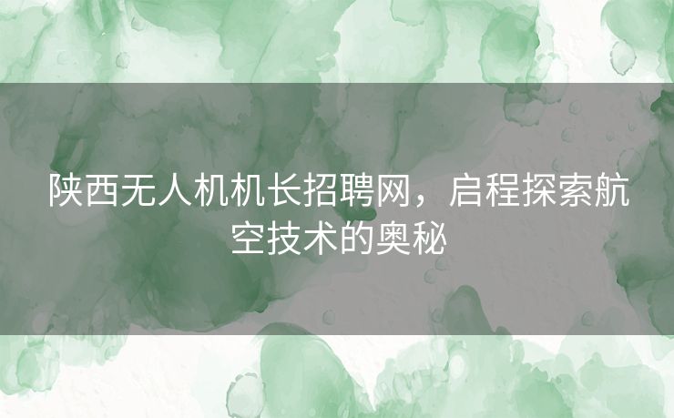 陕西无人机机长招聘网，启程探索航空技术的奥秘