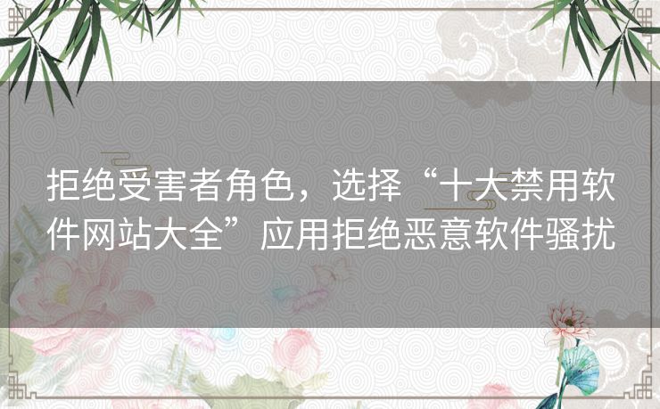 拒绝受害者角色，选择“十大禁用软件网站大全”应用拒绝恶意软件骚扰