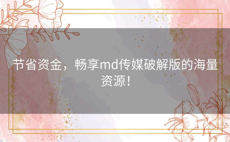 节省资金，畅享md传媒破解版的海量资源！