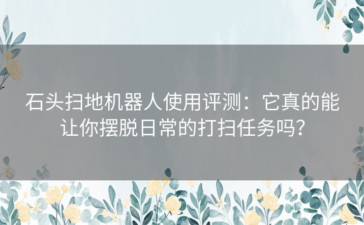 石头扫地机器人使用评测：它真的能让你摆脱日常的打扫任务吗？