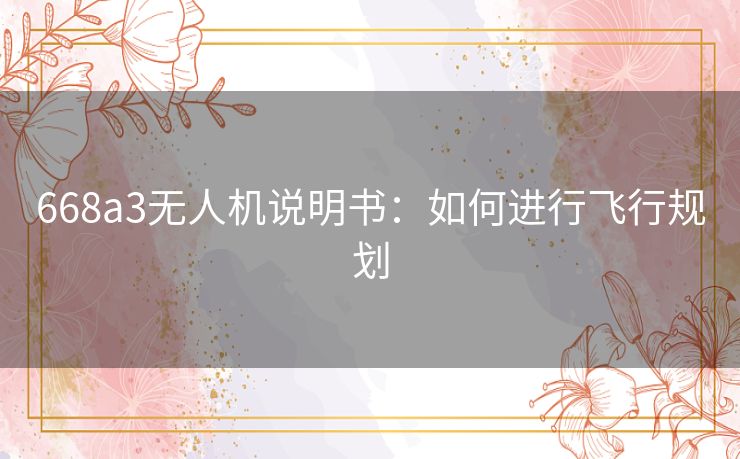 668a3无人机说明书：如何进行飞行规划