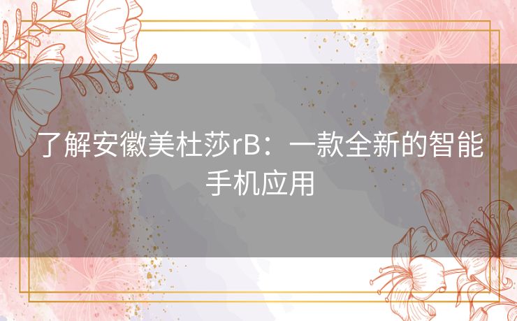 了解安徽美杜莎rB：一款全新的智能手机应用