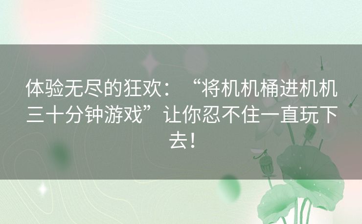 体验无尽的狂欢：“将机机桶进机机三十分钟游戏”让你忍不住一直玩下去！