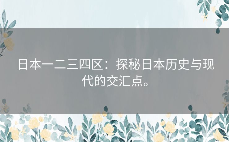 日本一二三四区：探秘日本历史与现代的交汇点。