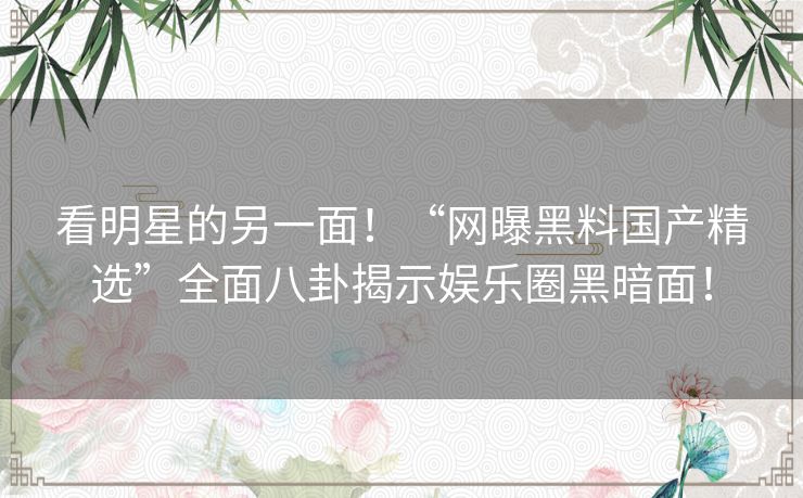 看明星的另一面！“网曝黑料国产精选”全面八卦揭示娱乐圈黑暗面！