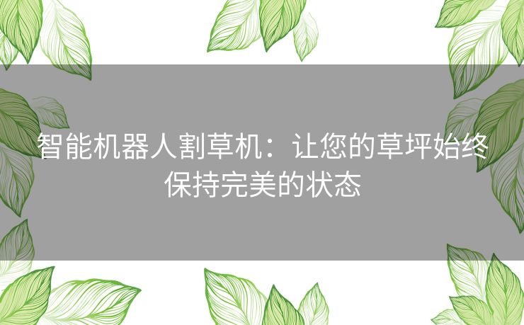 智能机器人割草机：让您的草坪始终保持完美的状态