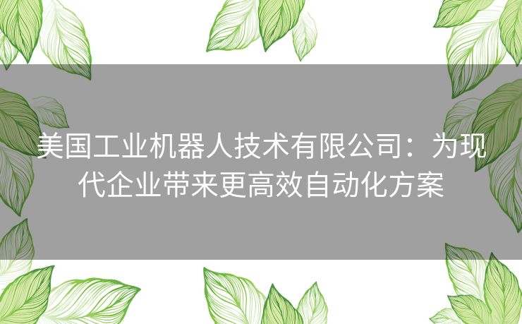 美国工业机器人技术有限公司：为现代企业带来更高效自动化方案