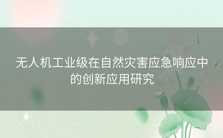 无人机工业级在自然灾害应急响应中的创新应用研究