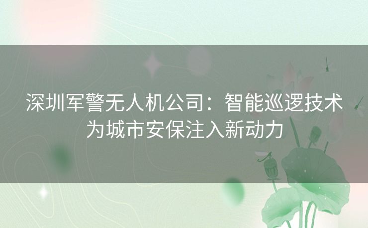 深圳军警无人机公司：智能巡逻技术为城市安保注入新动力