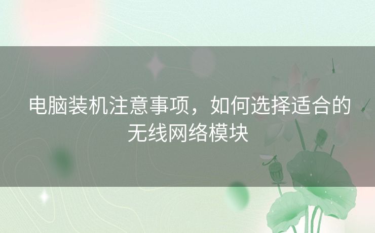 电脑装机注意事项，如何选择适合的无线网络模块