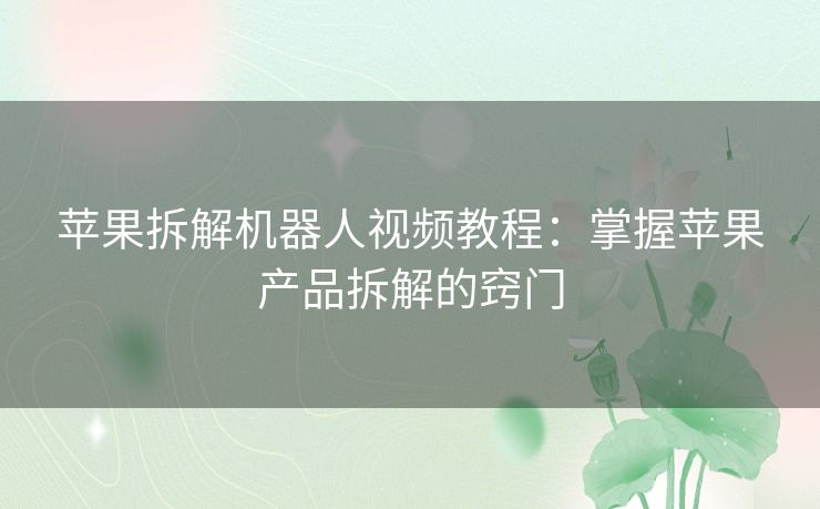 苹果拆解机器人视频教程：掌握苹果产品拆解的窍门