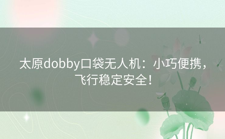 太原dobby口袋无人机：小巧便携，飞行稳定安全！