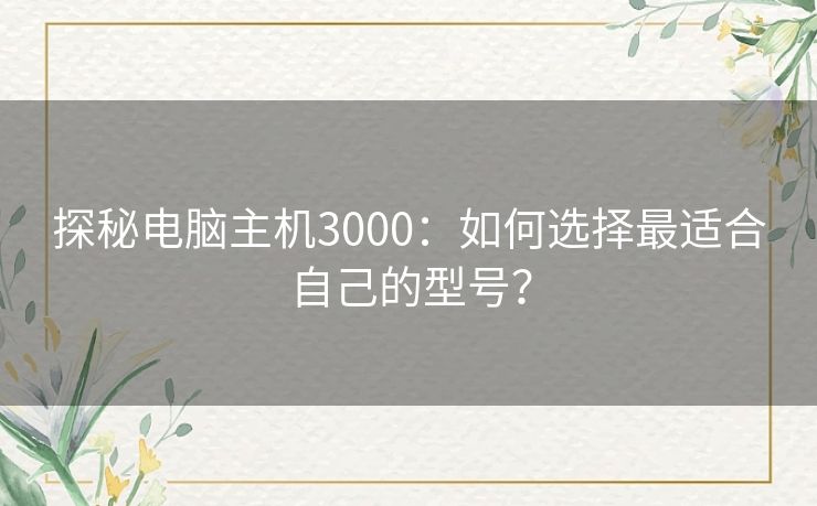 探秘电脑主机3000：如何选择最适合自己的型号？