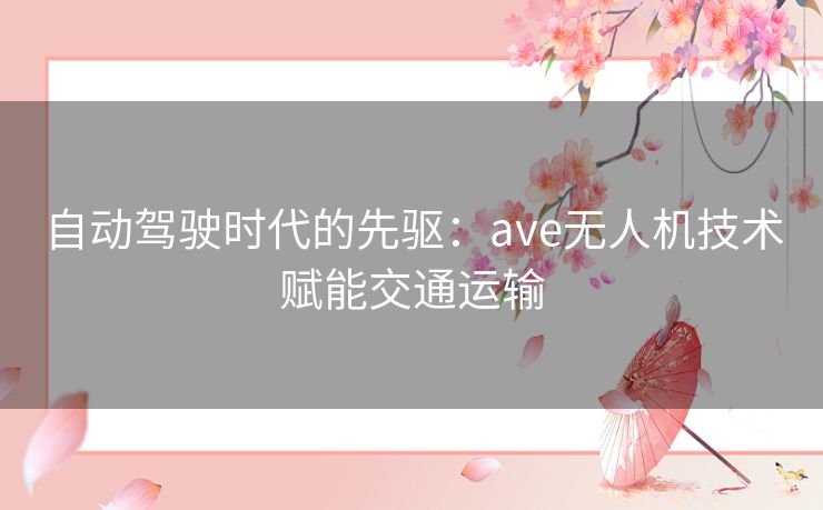 自动驾驶时代的先驱：ave无人机技术赋能交通运输