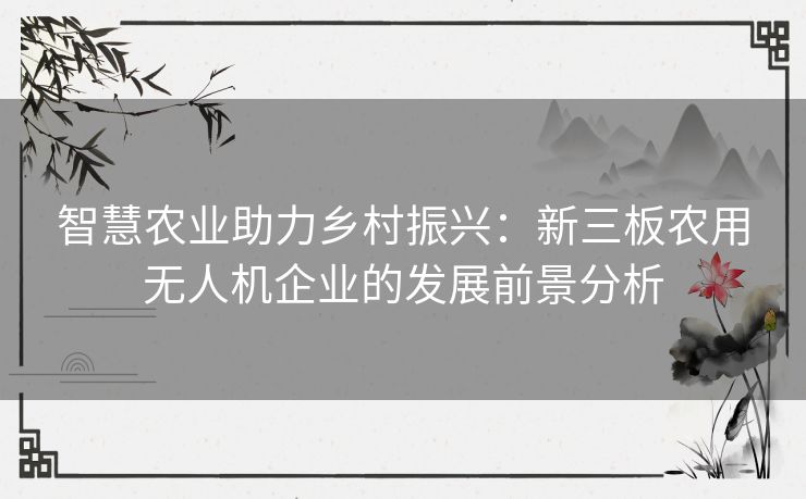 智慧农业助力乡村振兴：新三板农用无人机企业的发展前景分析