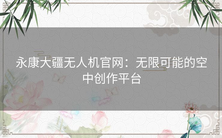 永康大疆无人机官网：无限可能的空中创作平台