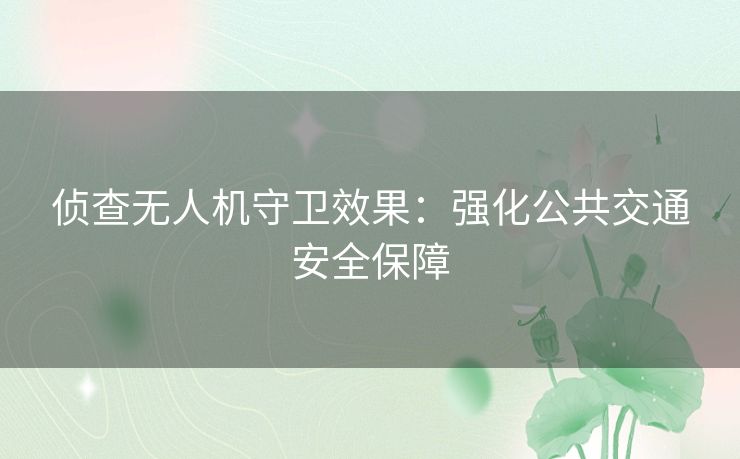 侦查无人机守卫效果：强化公共交通安全保障