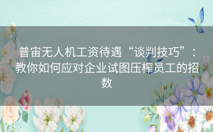 普宙无人机工资待遇“谈判技巧”：教你如何应对企业试图压榨员工的招数