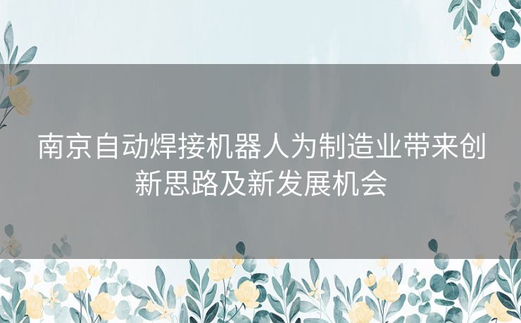 南京自动焊接机器人为制造业带来创新思路及新发展机会