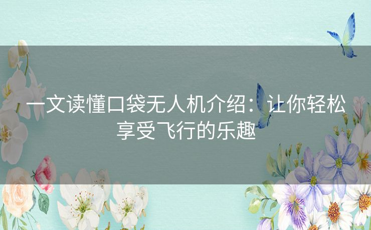 一文读懂口袋无人机介绍：让你轻松享受飞行的乐趣