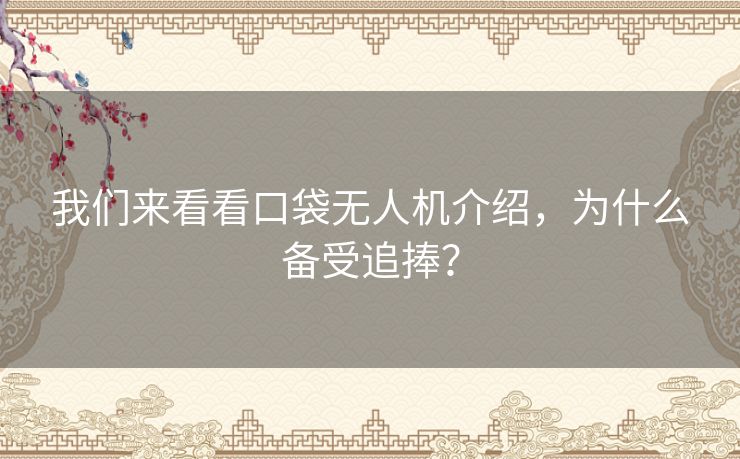 我们来看看口袋无人机介绍，为什么备受追捧？