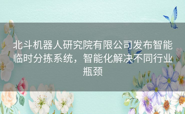 北斗机器人研究院有限公司发布智能临时分拣系统，智能化解决不同行业瓶颈