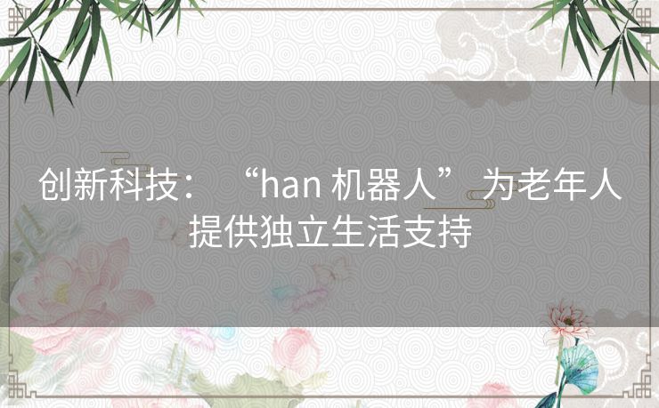 创新科技： “han 机器人” 为老年人提供独立生活支持