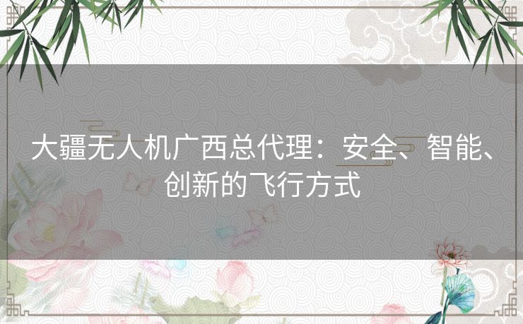 大疆无人机广西总代理：安全、智能、创新的飞行方式