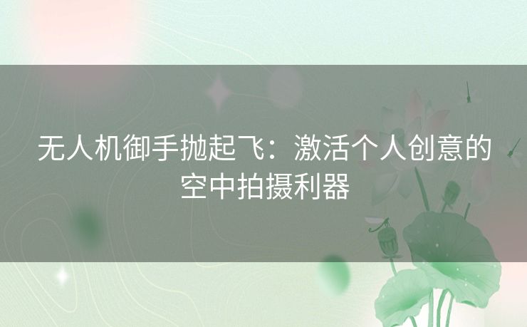 无人机御手抛起飞：激活个人创意的空中拍摄利器