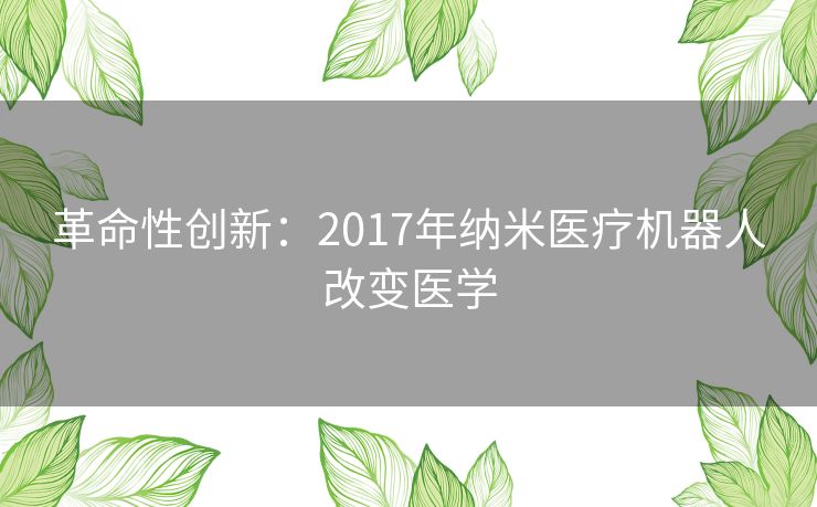 革命性创新：2017年纳米医疗机器人改变医学