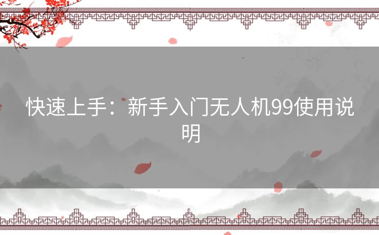 快速上手：新手入门无人机99使用说明