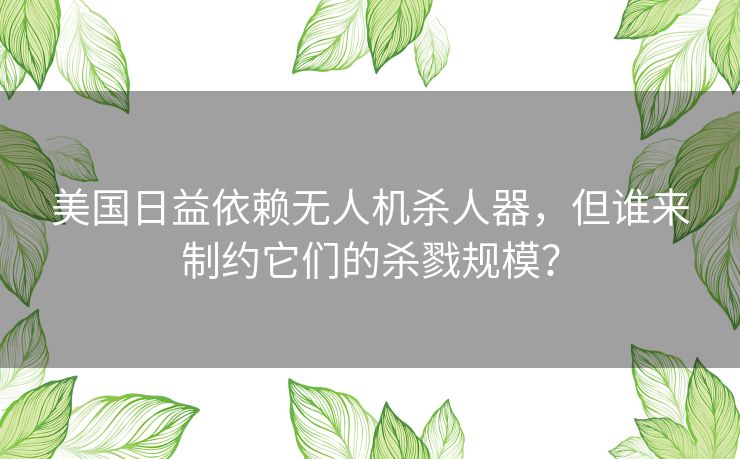 美国日益依赖无人机杀人器，但谁来制约它们的杀戮规模？