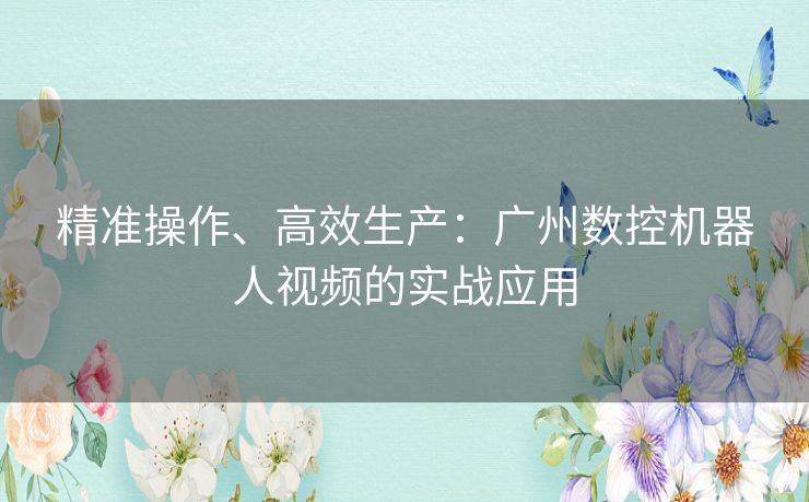 精准操作、高效生产：广州数控机器人视频的实战应用