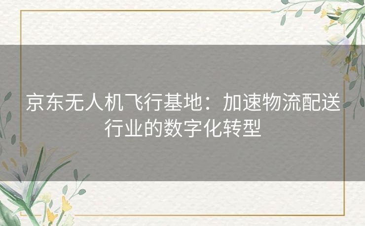 京东无人机飞行基地：加速物流配送行业的数字化转型