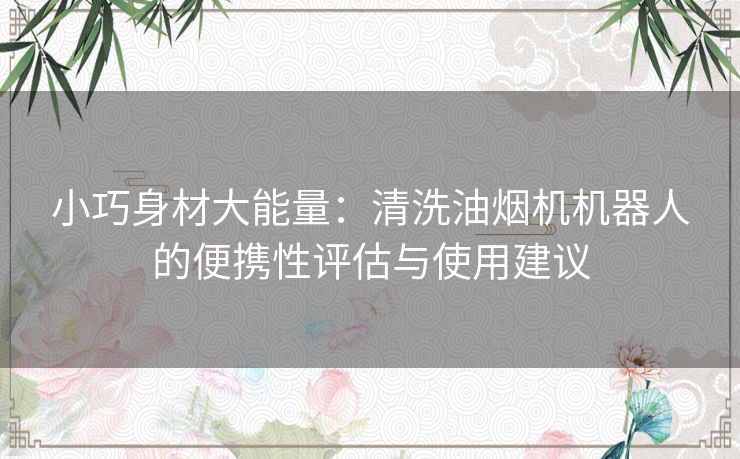 小巧身材大能量：清洗油烟机机器人的便携性评估与使用建议