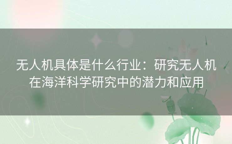 无人机具体是什么行业：研究无人机在海洋科学研究中的潜力和应用