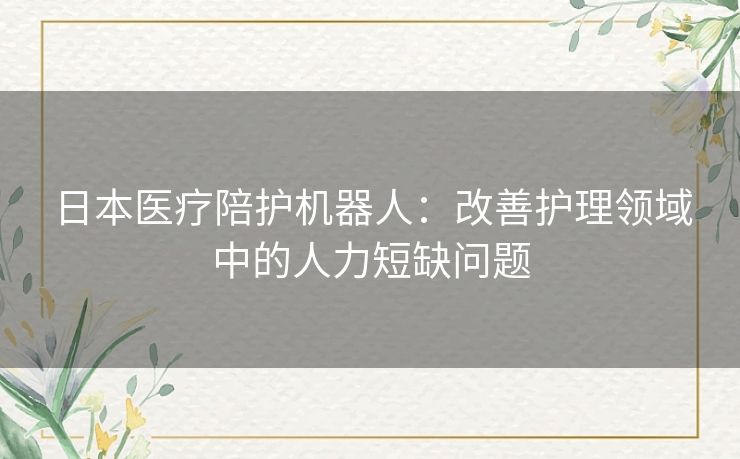 日本医疗陪护机器人：改善护理领域中的人力短缺问题