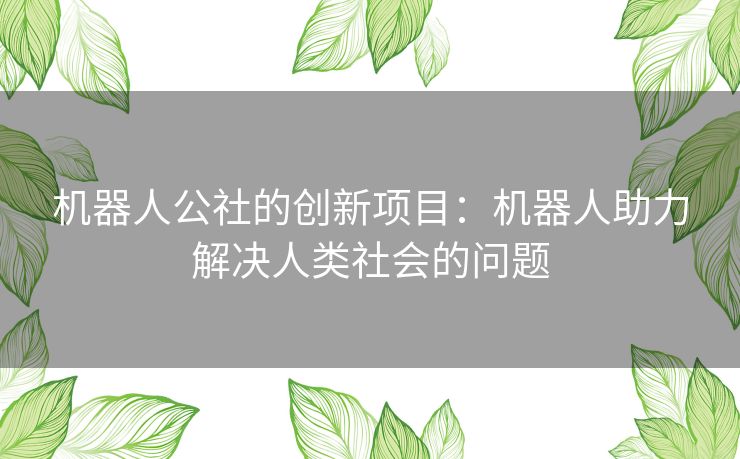 机器人公社的创新项目：机器人助力解决人类社会的问题