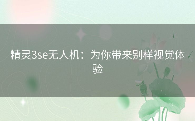 精灵3se无人机：为你带来别样视觉体验