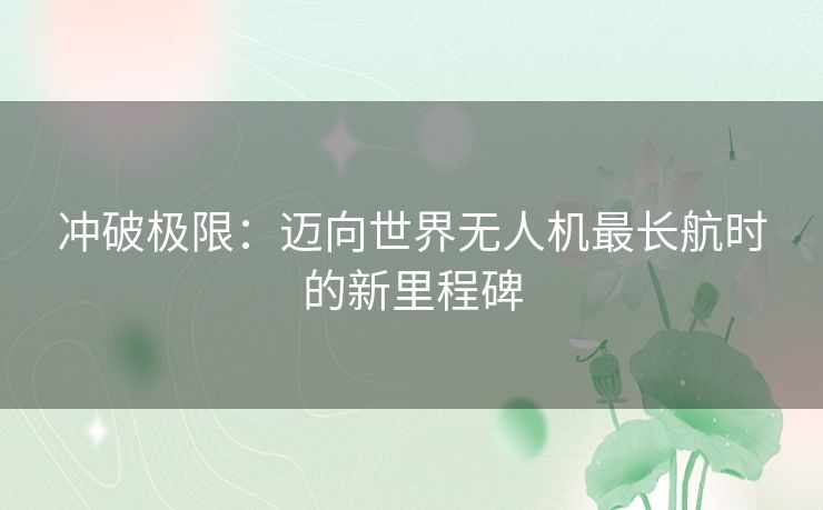 冲破极限：迈向世界无人机最长航时的新里程碑