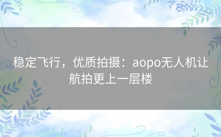 稳定飞行，优质拍摄：aopo无人机让航拍更上一层楼