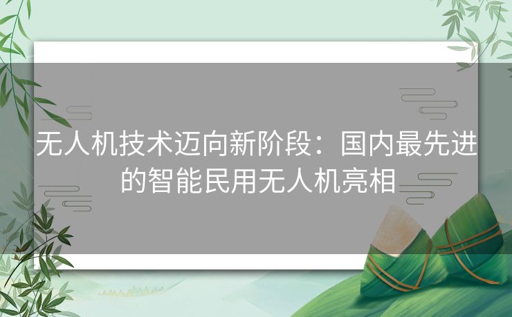 无人机技术迈向新阶段：国内最先进的智能民用无人机亮相