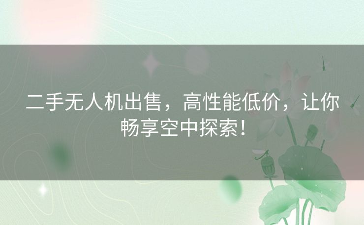 二手无人机出售，高性能低价，让你畅享空中探索！