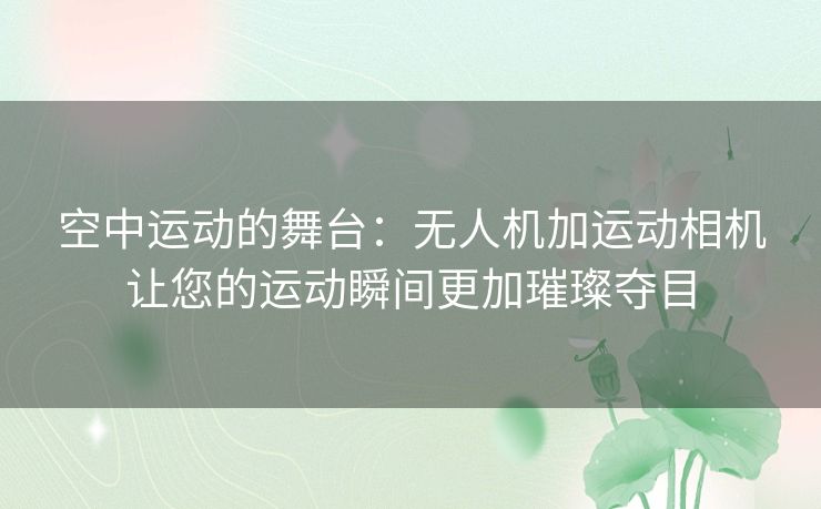 空中运动的舞台：无人机加运动相机让您的运动瞬间更加璀璨夺目