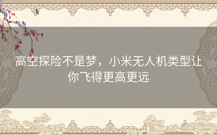 高空探险不是梦，小米无人机类型让你飞得更高更远