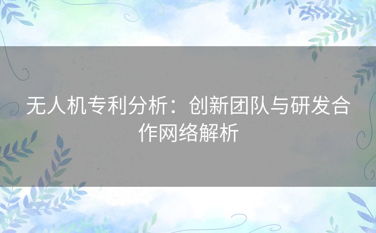 无人机专利分析：创新团队与研发合作网络解析