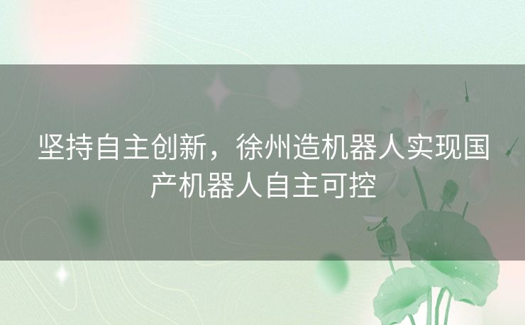 坚持自主创新，徐州造机器人实现国产机器人自主可控