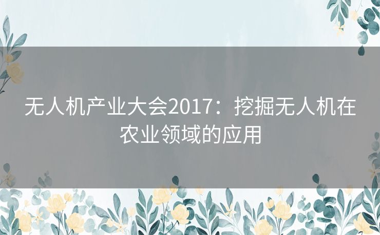 无人机产业大会2017：挖掘无人机在农业领域的应用